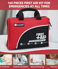 Must Have 160 Piece First Aid Kit With Ice Pack Emergency Blanket And Moleskin Pad Ultra Lightweight Travel Ready Set For Home Office Car Camping And Workplace Safety ISO Certified Red