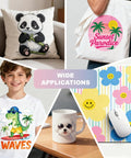 Top Notch Sublimation Paper 8.5x11 Inch, showcasing designs on pillow, tote, T-shirt, mug, and mouse pad