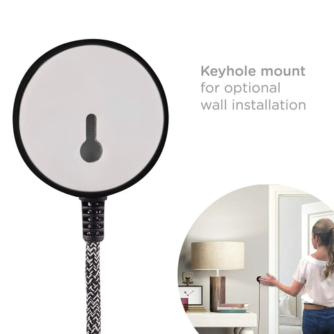 Six Foot Braided Extension Cord With On Off Switch For Lamps And Holiday Lights showing keyhole mount for wall installation