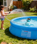 Floating Battery Powered Water Transfer Pump 720 GPH Cordless With Two 4000mAh Batteries And Charger in use in a pool