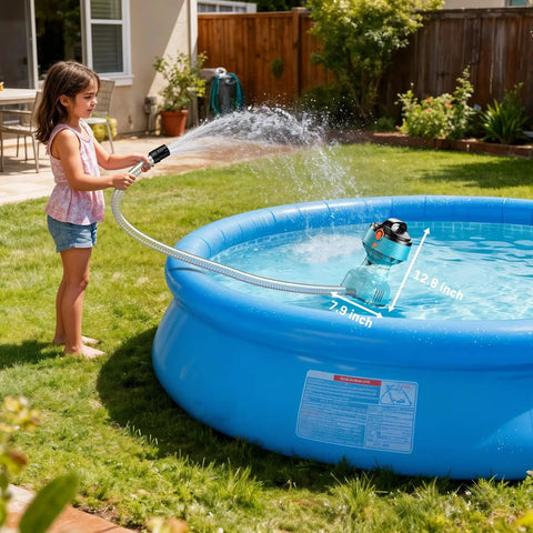 Floating Battery Powered Water Transfer Pump 720 GPH Cordless With Two 4000mAh Batteries And Charger in use in a pool