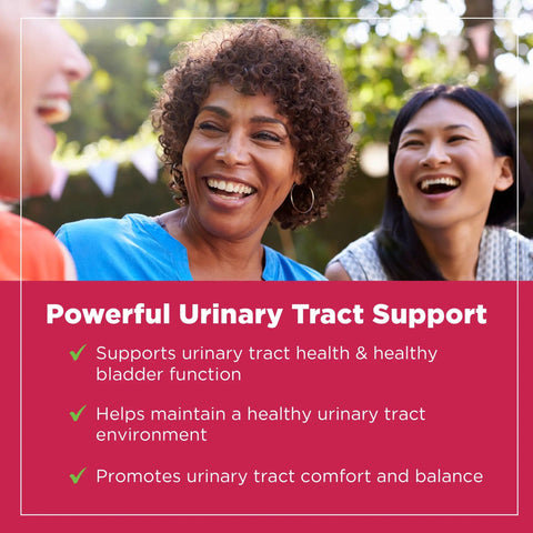 Smiling women outdoors promoting D Mannose Capsules 1000mg With Cranberry Extract Hibiscus And Dandelion For Urinary Tract Support Bladder Health