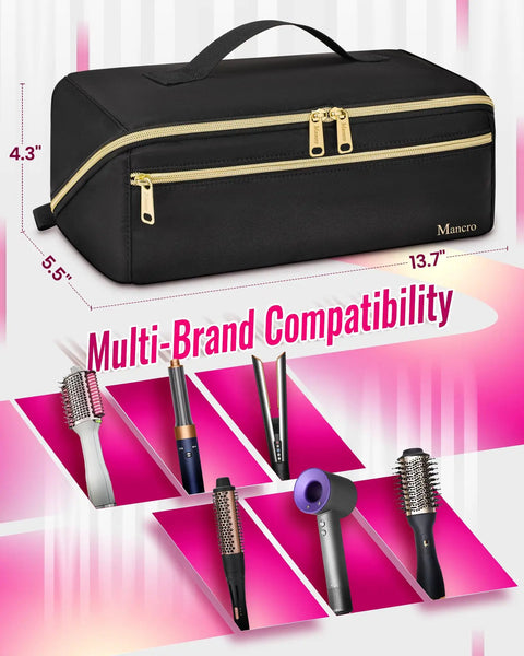 Shark FlexStyle Hair Tools Travel Bag With Wide Open Design And Heat Resistant Mat, shown with straighteners and curling irons.