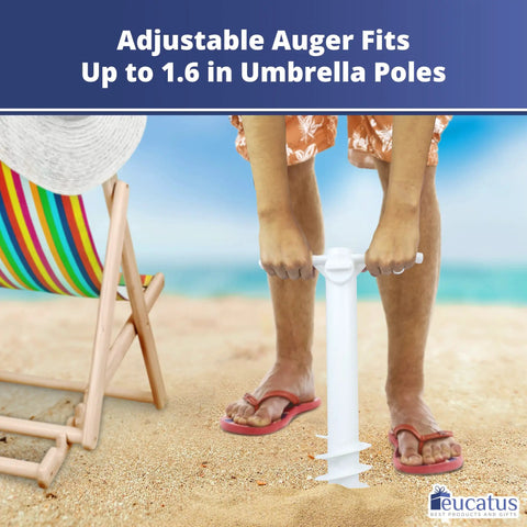 Easy Install Sand Umbrella Anchor 2 Pack For Beach Day Must Haves Windproof Up To 1.6 Inch Poles in use on beach