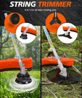 Heavy Duty 52cc Gas Weed Eater 4 In 1 Workhorse Tool with dual line head and 3T blade on grass and brush landscape.