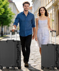 Faqy Z 20-inch carry-on suitcase; two black aluminum-frame ribbed hard-shell luggage with spinner wheels