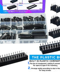 155 Piece Dip IC Socket Kit With 2.54mm Pitch Solder Type Adapters in Eight Sizes displayed in a transparent grid storage box