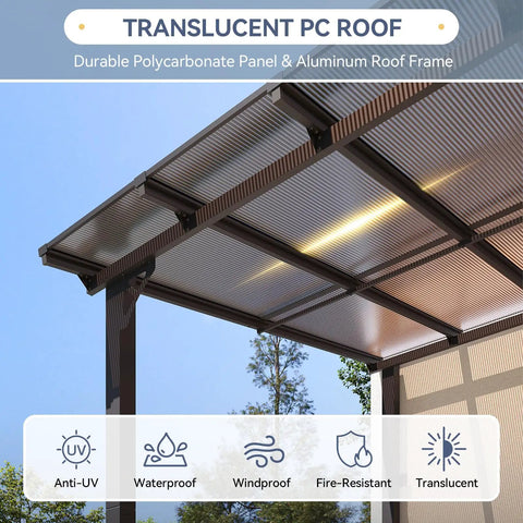 10 Ft By 20 Ft Lean To Gazebo With Hardtop Metal Pergola And Polycarbonate Roof, showcasing translucent roof panel.