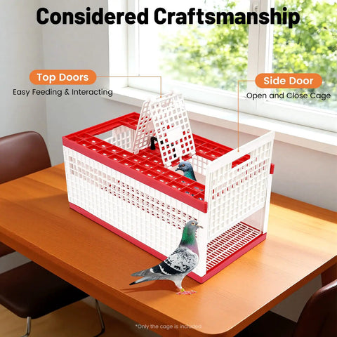 Racing Pigeon Carrier Box Folding Pigeon Training Cage 23.62 Inch Ventilated Plastic Carrier with top lids and side door.