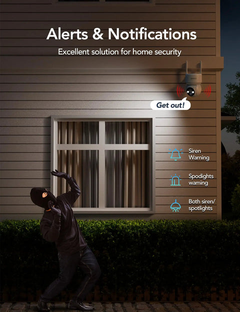 Solar Powered Outdoor Security Camera With All Around 360 Degree View And Color Night Vision AI Human Detection installed on house