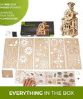 Engine Clock 3D Puzzle Kit With Moving Pistons, Auto Theme Mechanical Clock, DIY Steam Engine Gear, Speedometer Style Time Display, 11.8 Inch Tall, Brain Teaser Clock Kit For Do It Yourself Enthusiasts. Kit contents with pre-cut plywood boards and instructions.