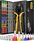 Beefy Ferrule Crimping Tool Kit With Ratchet Pliers For 24-8 AWG Wire Includes 18 Insulated And Non Insulated Ferrules Self Adjusting Pliers Wire Ferrules Kit Square Crimp Connector Assortment For Home Auto And Electronics