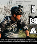 Cyclist wearing helmet with mounted 1400 Lumen USB C Rechargeable Bike Light With Boost Mode 7 Modes IP64 Waterproof Front Headlamp