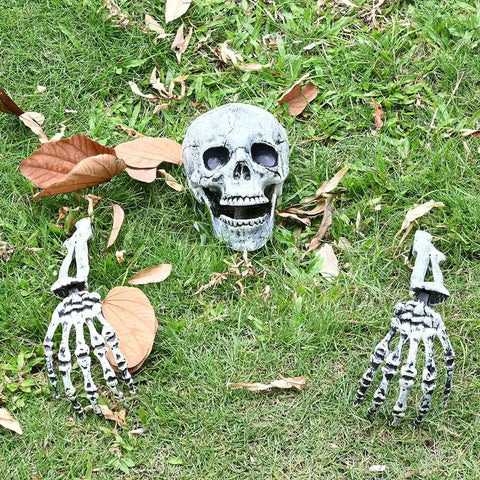 Realistic Halloween Skeleton Stakes Kit With Skull And Arm Props For Outdoor Yard Lawn Decor on grass