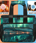 Insulated Picnic Backpack Lunch Bag For Women And Men, Large 12x9x10 Inch Tote with nature print, hot and cold icons