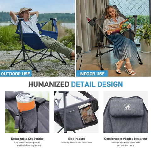 Oversized Padded Hammock Camping Chair With Detachable Cup Holder Heavy Duty Swing Seat Portable Folding Rocker for camping