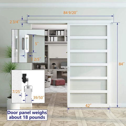 42x84 Inch White PVC Sliding Barn Door With Hardware Kit And Pull Waterproof Acrylic Pane Translucent Lightweight Plastic Panel
