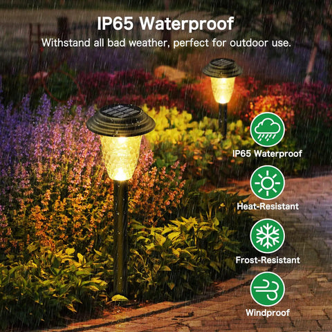 8 Pack Solar Pathway Lights With Auto 7 Color Changing And Warm White Modes, Weatherproof Outdoor Garden Lights in rain