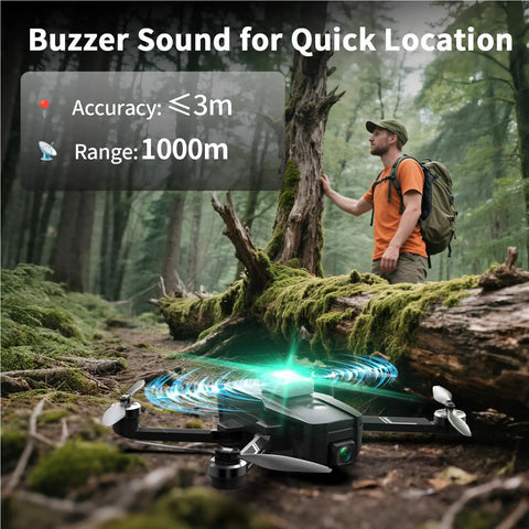 Drone with FAA Compliant Remote ID Module With Buzzer And Strobe For Drones GPS Tracking 4 Hour Battery Life flying in forest
