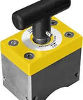 Magnetic Welding Square Base Clamp Holder With On Off Capabilities Beefy 600 Lb Holding Force, top view with handle.