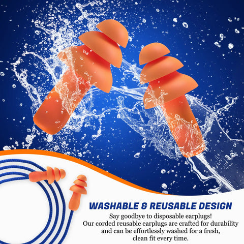 Corded Silicone Reusable Ear Plugs For Maximum Hearing Protection At The Gun Range And Everyday Noisy Jobs, washable design