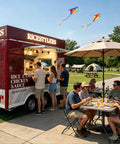 Bulletproof Mobile Food Trailer With Private Bathroom And Full Commercial Kitchen Setup Factory Direct at a park with customers.
