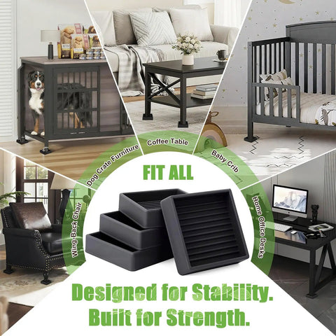Heavy Duty Non Slip Furniture Pads 2 By 2 Black Rubber Cups Set Of 4 No Adhesive Floor Protectors displayed with various furniture types.