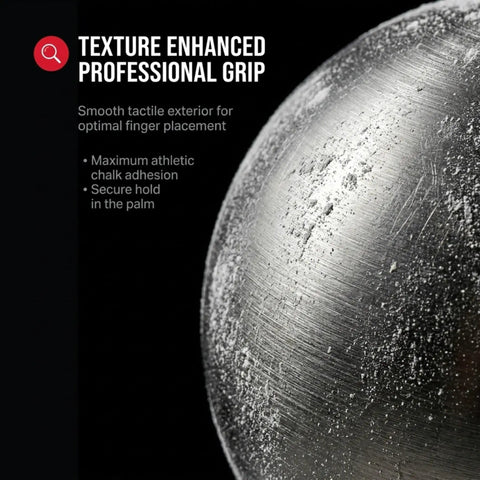 Close-up of textured 16lb Stainless Steel Shot Put For Competition Grade Training, 110mm core, Pro Grade Heavyweight Equipment