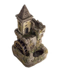 Outdoor Floor Tiered Fairy Castle Waterwheel Fountain With Realistic Stone Look Brown Finish, Includes Internal Pump