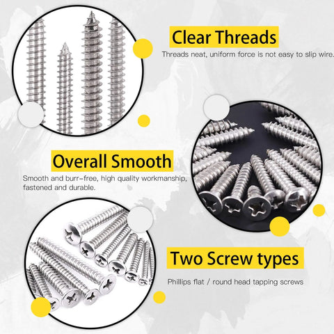 Hilitchi 570-piece stainless steel Phillips flat-head and round-head self-tapping screw assortment kit