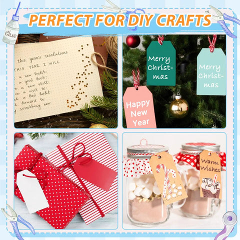 Collage of DIY crafts including greeting card, gift tags, wrapped presents, and decorated jars for holiday gifting ideas.