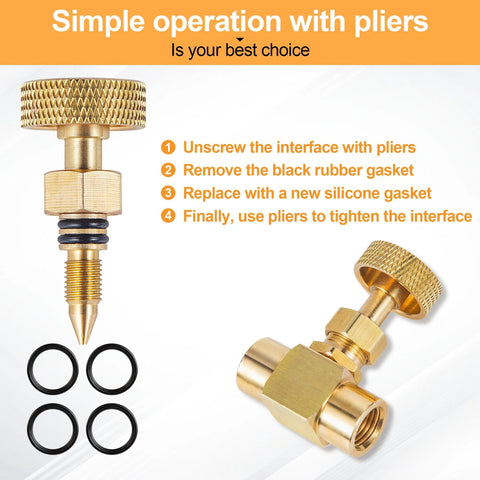 Two brass needle valves with knurled knobs and four O-rings; 1/4 in NPT female fittings; gold finish.