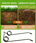 Comparison of healthy and unhealthy grass with 20 Pack Dethatcher Replacement Spring Tines For AgriFab 40 And 48 Inch Lawn Rakes Compatible with Craftsman and John Deere Dethatchers Model 43783 And 45-0294 Series Easy Install Tine Set For Lawn Care And Cleanup shown below.