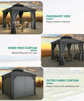 10x10 Ft Hardtop Gazebo With Netting And Curtains Heavy Duty Double Galvanized Steel Roof Ventilated Double Roof Design For Windy Days Outdoor Patio Backyard Deck Lawn Shelter In Gray