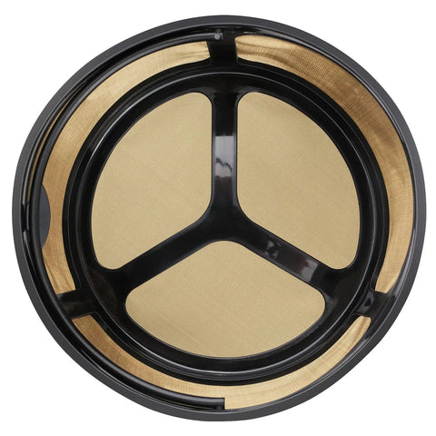 Top view of Gold Mesh Reusable Coffee Filter For 8 To 12 Cups No More Paper Filters This Eco Friendly Basket Style Filter Is Compatible With Keurig K Duo Essentials And K Duo Brewers BPA Free 1 Pack