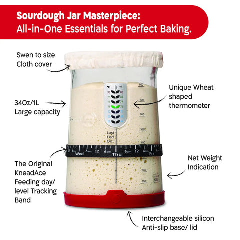 34 Oz Large Capacity Sourdough Starter Jar With Funnel Opening And Silicone Cover for Easy Starter Maintenance Pro Sourdough Bread Kit