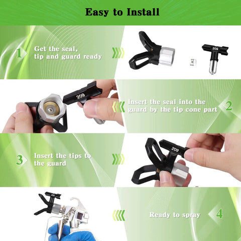 Installation steps for Airless Paint Sprayer Tips And Seals Kit For Most Sprayers Six Model Tips 209 313 415 515 517 619
