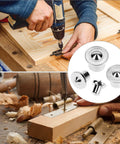 Pro Grade Dowel And Tenon Center Transfer Plugs For Woodworking, 20 Piece Chrome Steel Set in use for precise marking and alignment