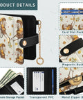Totally Clutch Vintage Rickshaw Bifold Wallet For Women Featuring Autumn Leaves Motif showing card slots, banknote pocket and zipper bag.