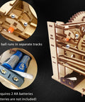 3D Puzzle Marble Run For Adults DIY Wood Kit With Gears And Tracks, wooden motorized desktop model, separate tracks, AA batteries