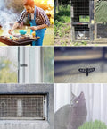Hella Sturdy 8 Mesh Stainless Steel Wire Screen For Drain Guards And Ventilation Covers With Slick DIY Friendly Cutting Setup Perfect For Home Makeovers And Shop Fabrication Jobs, shown in various applications including windows and outdoor cooking.