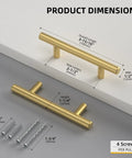 25 Pack 10 Inch Brushed Brass Cabinet Handles Set with dimensions, screws, and installation details on display.
