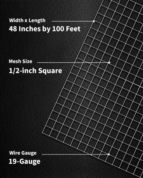Half Inch Hardware Cloth Mesh Roll 48x100 Feet 19 Gauge Hot Dip Galvanized After Welding Chicken Wire Fencing on black surface