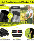 Comparison of 74 Inch Hula Hoe Garden Tool With Adjustable Stirrup Hoe vs other tool and a man holding the hoe