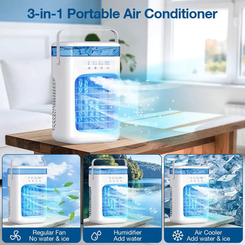 3-in-1 Portable Air Conditioner Humidifier Ice Fan with Timer and Mist Modes
