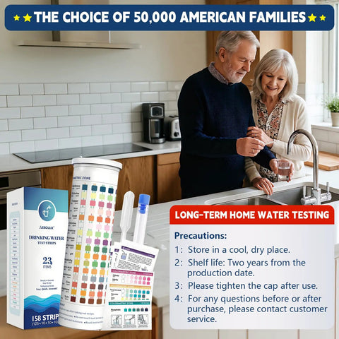 23 In 1 Water Testing Kit With 158 Strips For Your Home And Well Water on kitchen counter