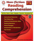 7th Grade and 8th Grade Nonfiction Reading Comprehension Workbook For Real Test Prep cover, red and yellow design.
