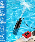 Heavy Duty 635 GPH Submersible Water Pump With Integrated Sediment Filter And 9.8 Foot Rise, extracting water from a pool.