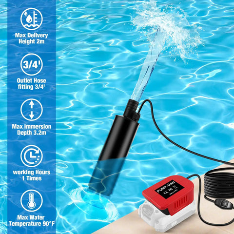 Heavy Duty 635 GPH Submersible Water Pump With Integrated Sediment Filter And 9.8 Foot Rise, extracting water from a pool.