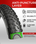 Pair Of 26 X 4.0 Fat Mountain Bike Tires Foldable 100559 Anti Puncture 3mm Nylon Antipuncture With Kevlar Bead For All Terrain Grippy Traction On Sand Snow Dirt Standard 26 Inch Fat Rims anti-puncture layer shown